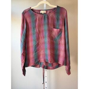 Cloth & Stone Plaid Long Sleeve Tie Back Shirt Women Size L